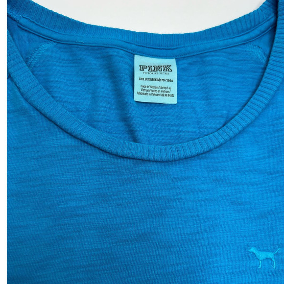Pink Victoria Secret XXL Oversized Blue Cotton Short Sleeve Cropped T-Shirt - Picture 9 of 9